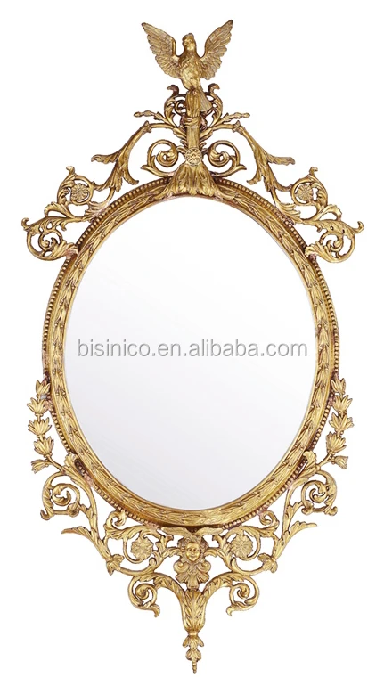 antique baroque style ornated gilded brass framed mirror for