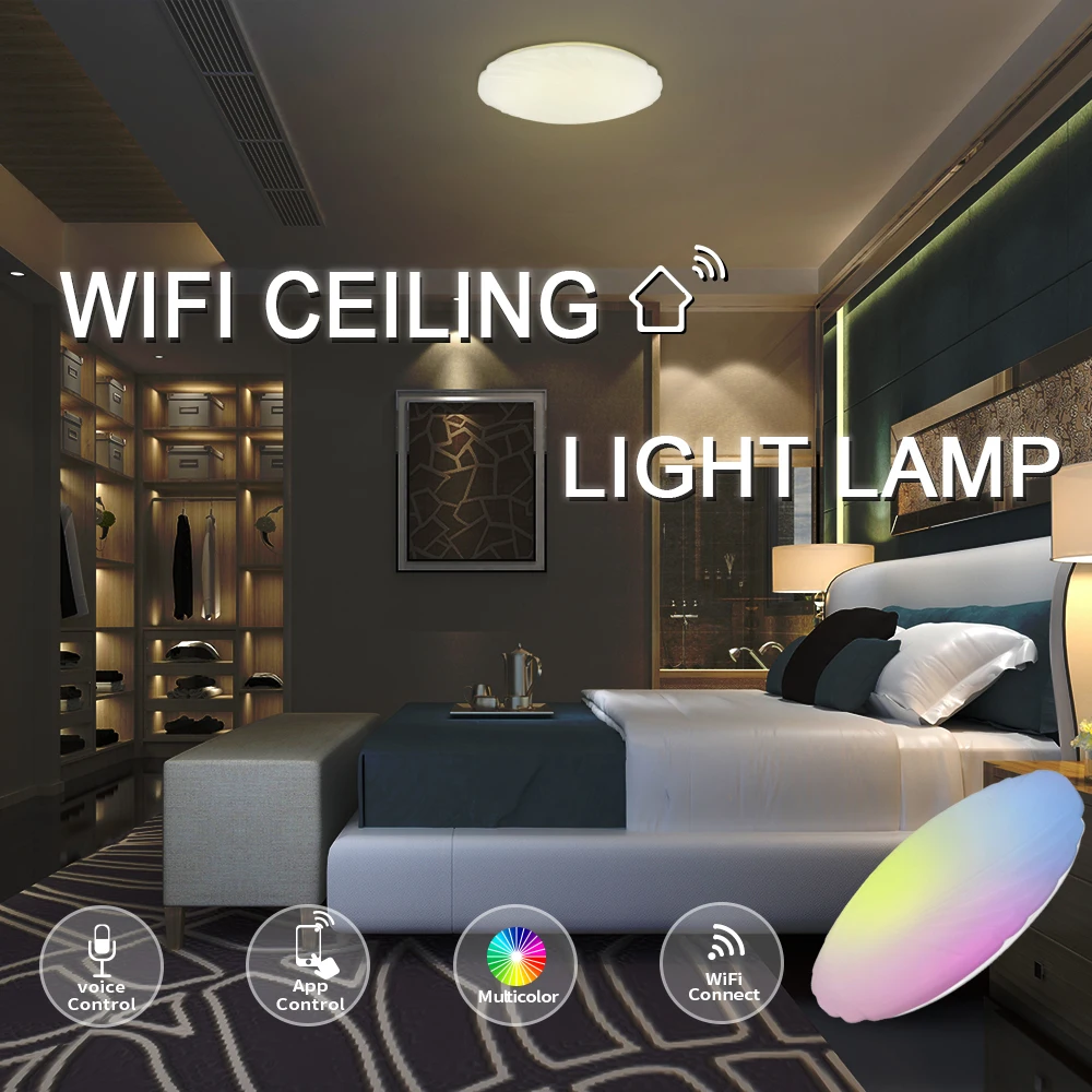 Smart Voice Sensor Led Modern Ceiling Light Competable With Amazon Alexa/Google Assistant Surface Mounted Intelligent Ceiling