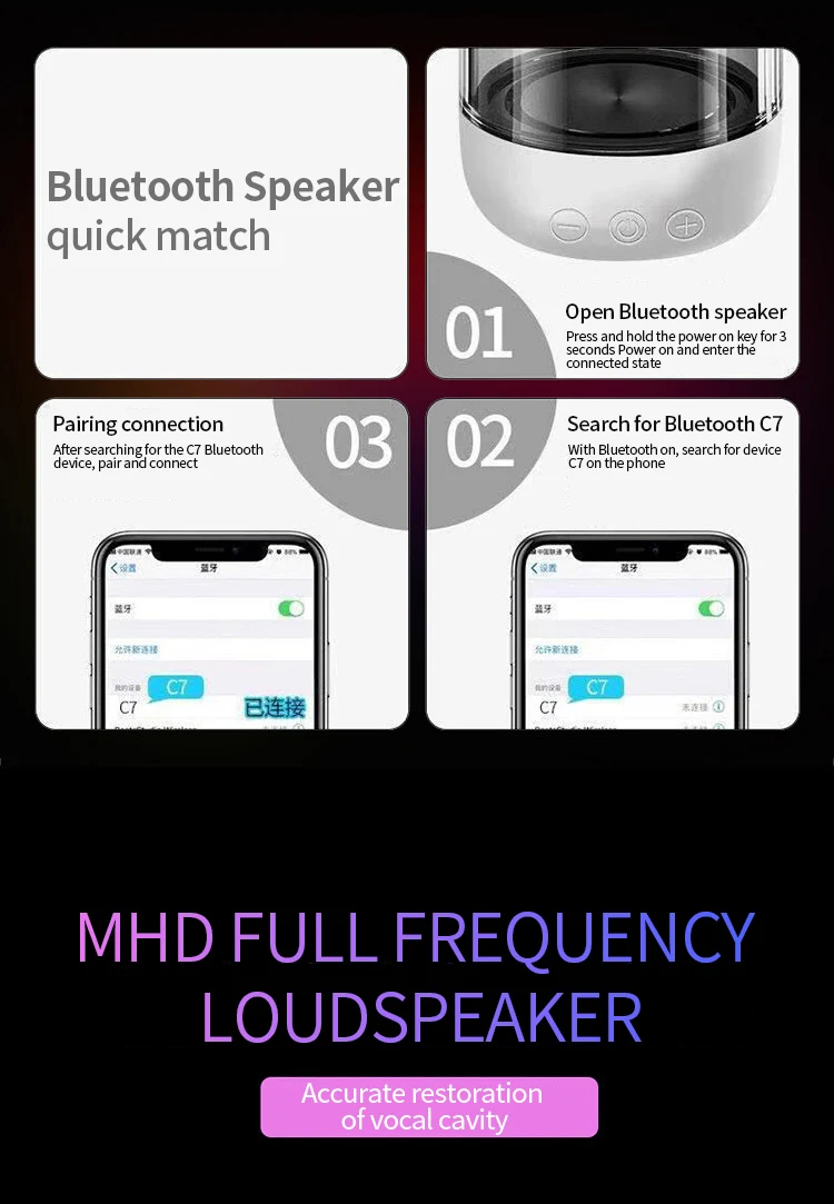 2020 high quality LED light transparent Bluetooth speaker