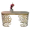 hotel furniture hollow metal structure oval marble table top rose gold coffee marble table
