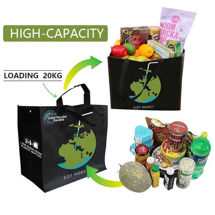 Grs Certificate Recycled Pet Stitch Bonded Non Woven Fabric Tote Shopping Bag Heavy Duty Grocery