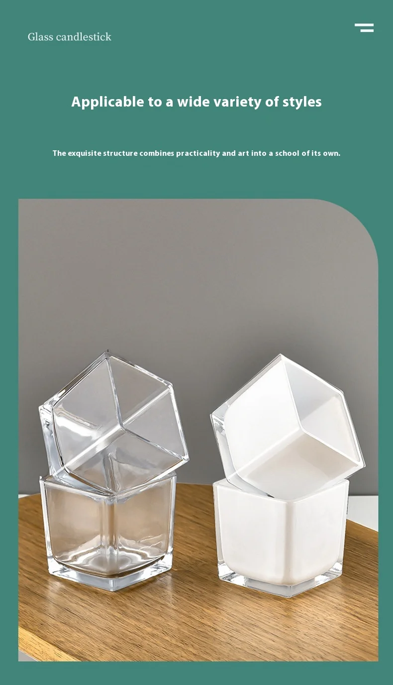 product luxurious empty square glass candle jars with wood lid printed for decorative use-0