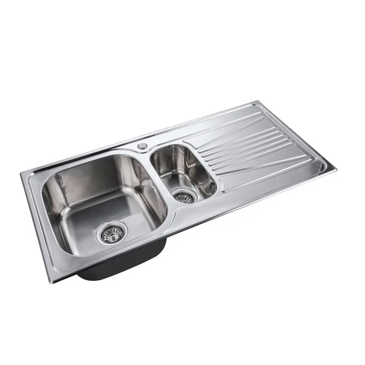 Hot Sale Commercial Kitchen Anti Overflow Design Double Metal Sink Drainboard Sink