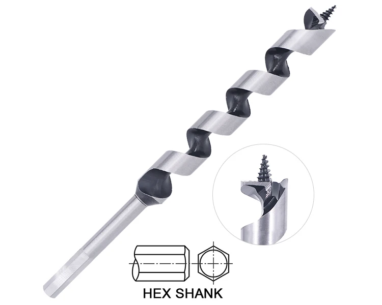 Hex Shank Single Flute Wood Auger Drill Bit without Stem for Wood drilling