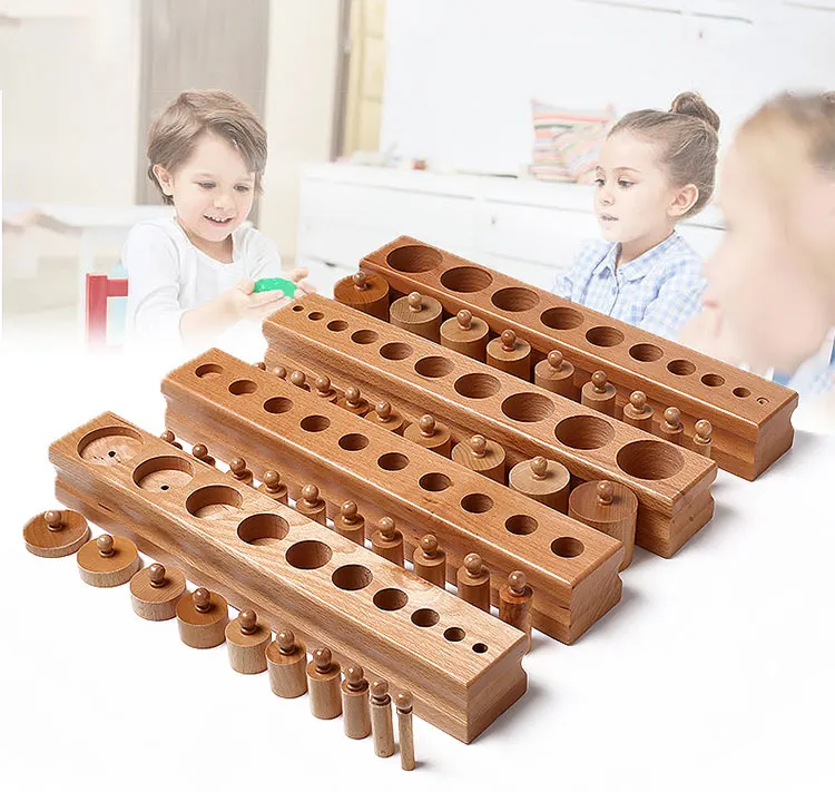 Children Baby Development Practice And Senses Preschool Material Wooden Toy Cylinder Blocks Montessori