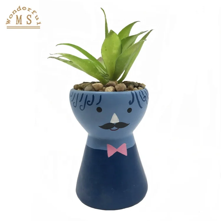 Terracotta Plantpot with  Creative Face Design, Ceramic Succulent Pot for Home Decoration, Mini Flowerpot coated and face emboss