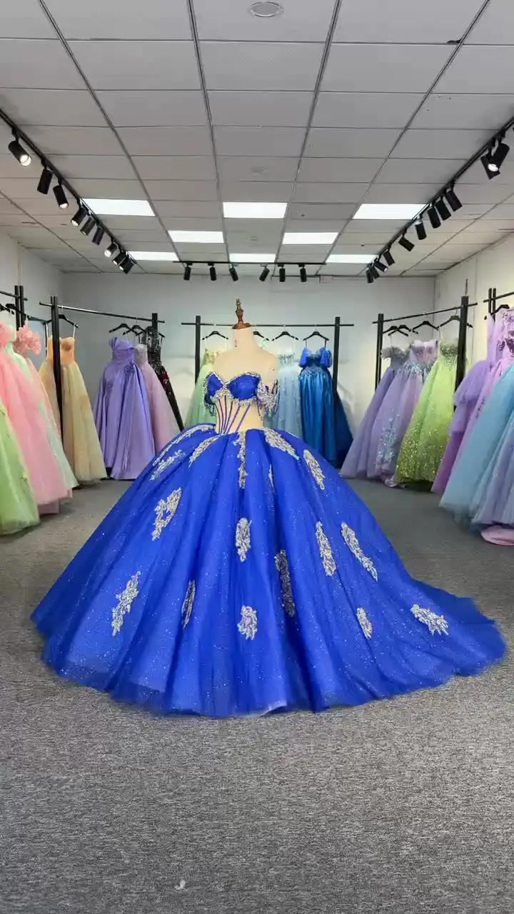 royal blue sparkly prom dress Elizabeth K GK115 Girls Gown