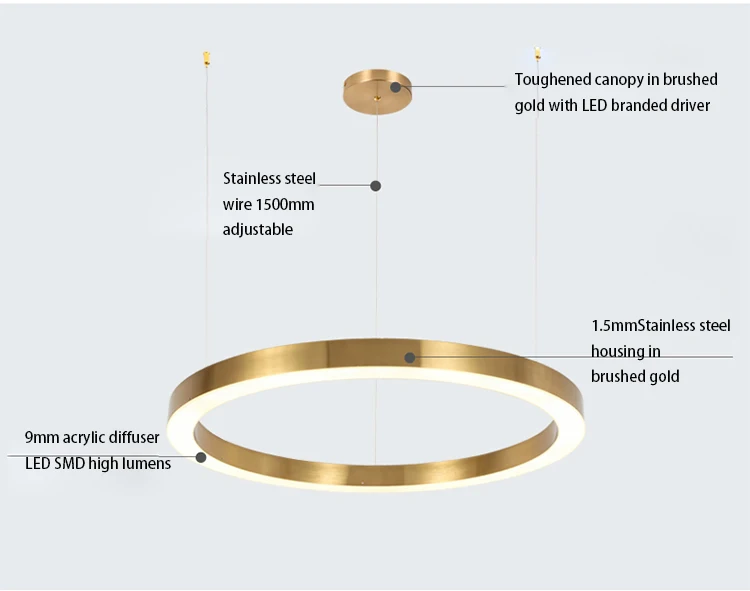 Modern round gold stainless steel acrylic project home decor Pendant lamp Chandelier