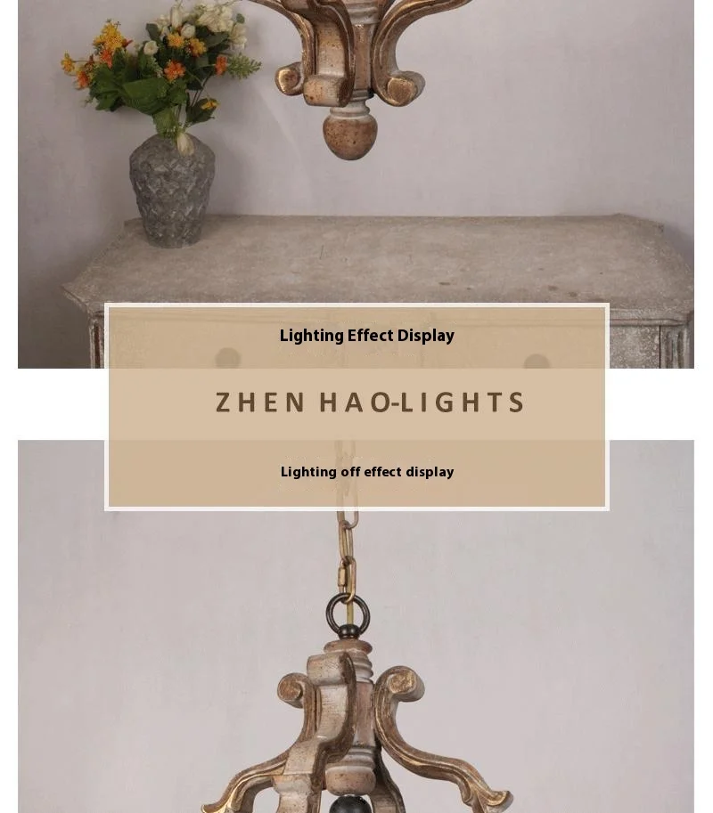 product american country style solid wood single head pendant light vintage small gold trim for clothing store dining room light-8