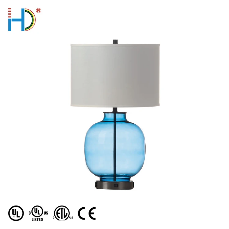 Modern Cream Brussels Hardback Drum Shade Clear Glass Finish Table Lamp For Bedroom