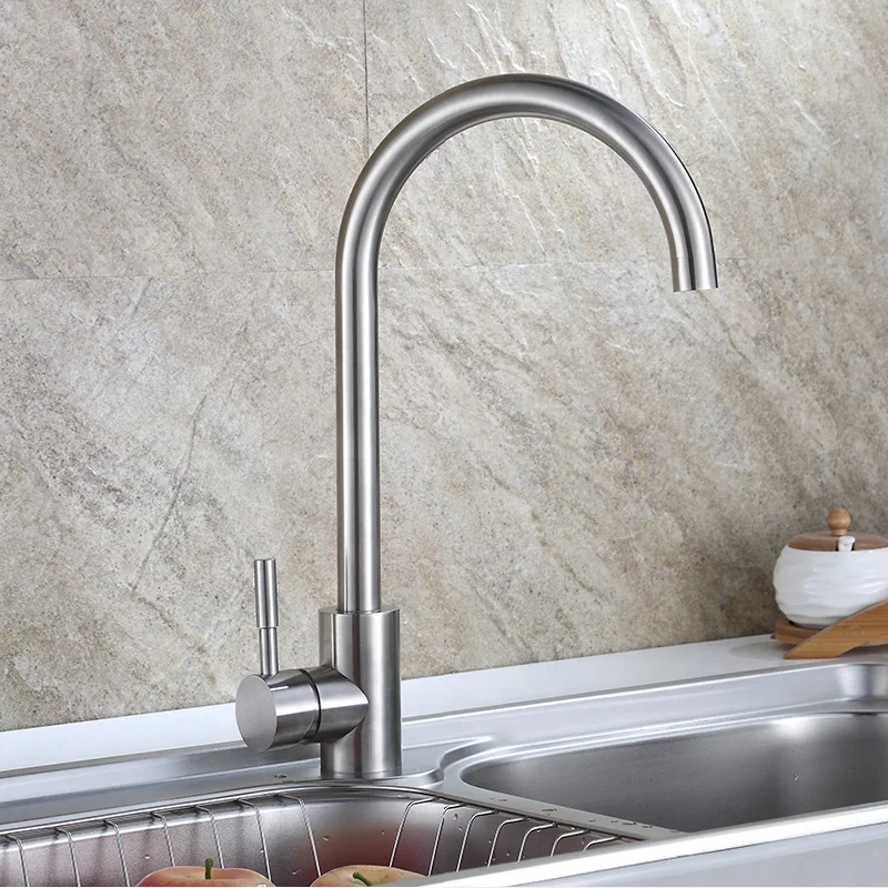 304 Stainless Steel Polished Faucet Kitchen Silicone Single Handle Sink Water Taps