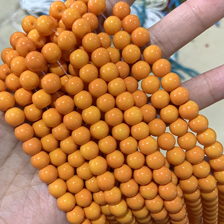 Stock For Sale Beads Suppliers Glass Beads Round Yellow Beads 8mm For