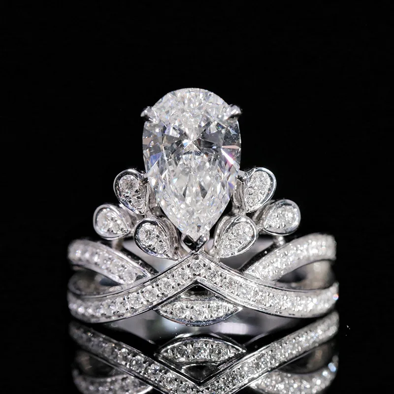 luxury style gold plated three stone rings for women wedding