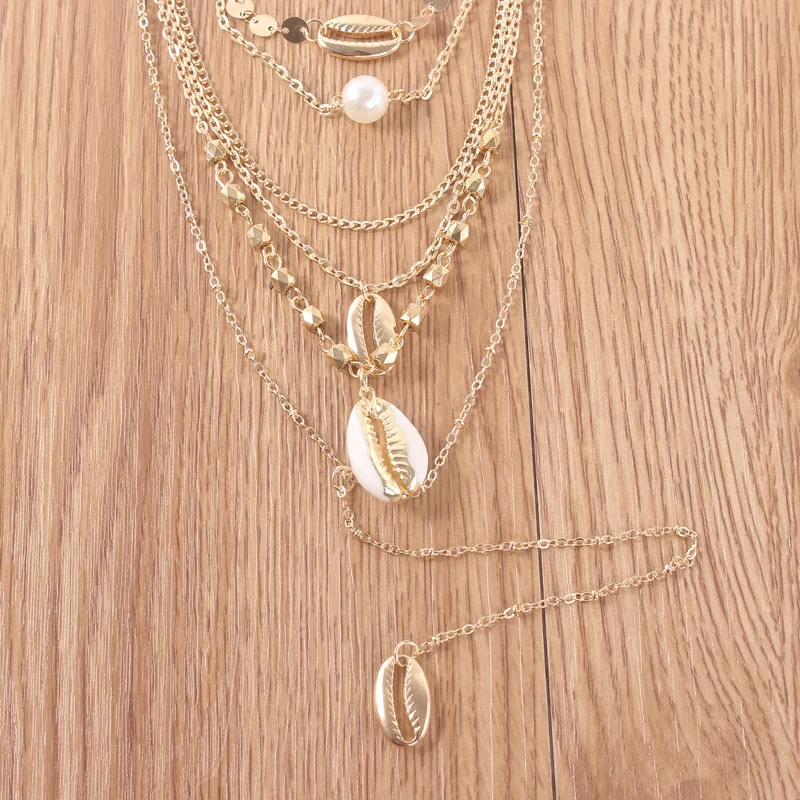 Boho Multilayer Shell Aloha Letter Pendant Necklace Clavicle Chain Jewelry