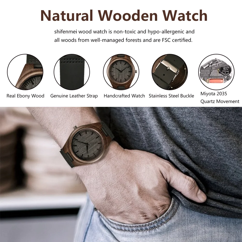 Shifenmei,5520,Reloj De Madera Grabado Para Hombre,Regalo : Relojes de madera grabados, shifenmei S5520