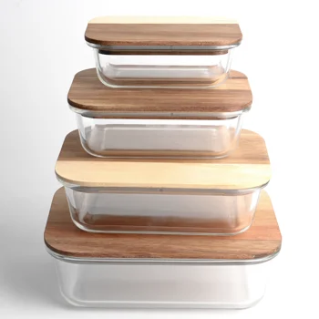 Eco-friendly Food Meal Prep Containers With Acacia Wood Flip Lid Wooden ...