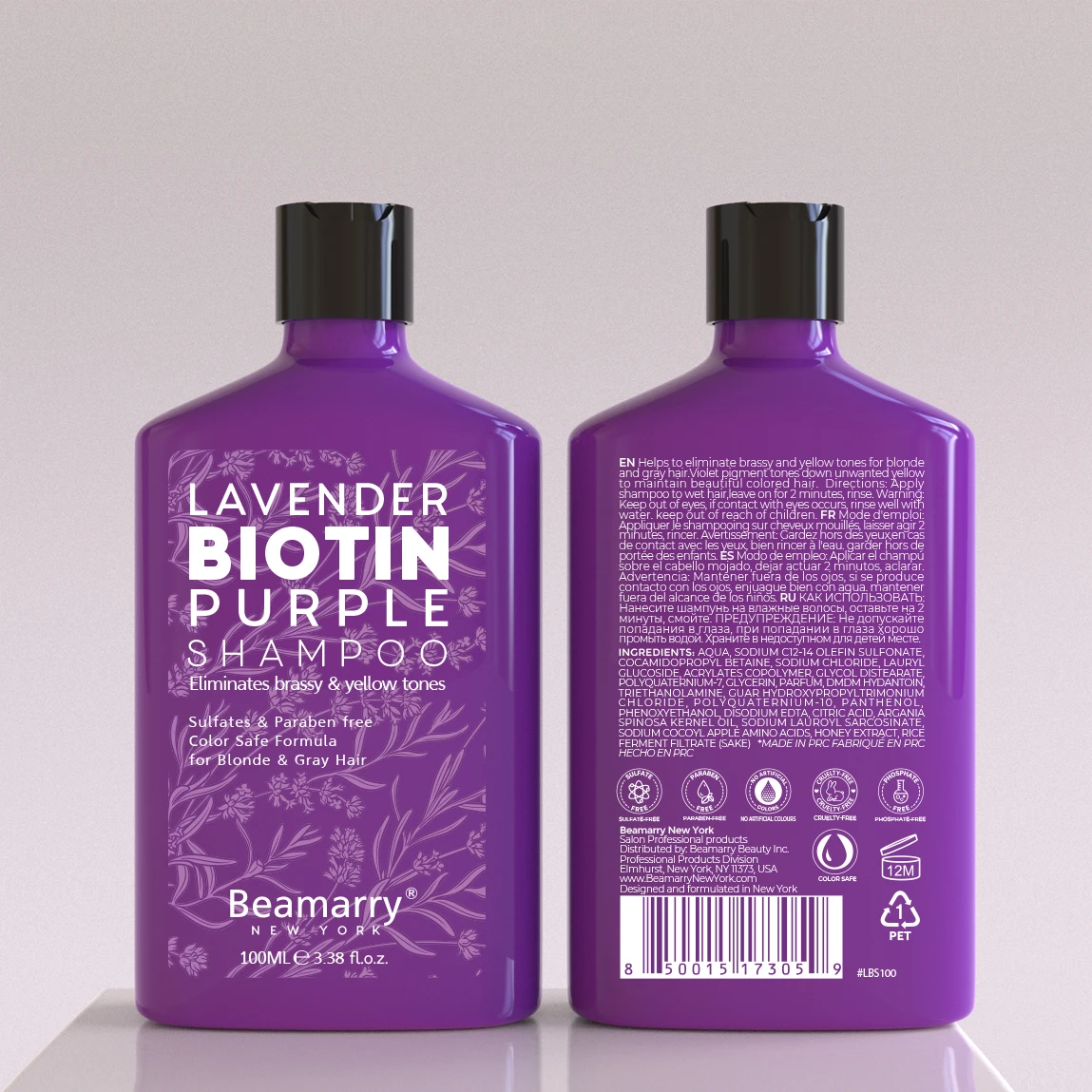 100毫升oem可用的无硫酸盐紫色洗发水,适合金发和灰色头发