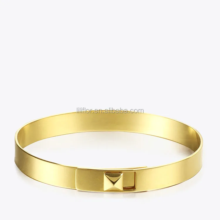 18K Gold Plated Stainless Steel Jewelry Pyramid Cuff Bangle Accessories Bracelets B192053