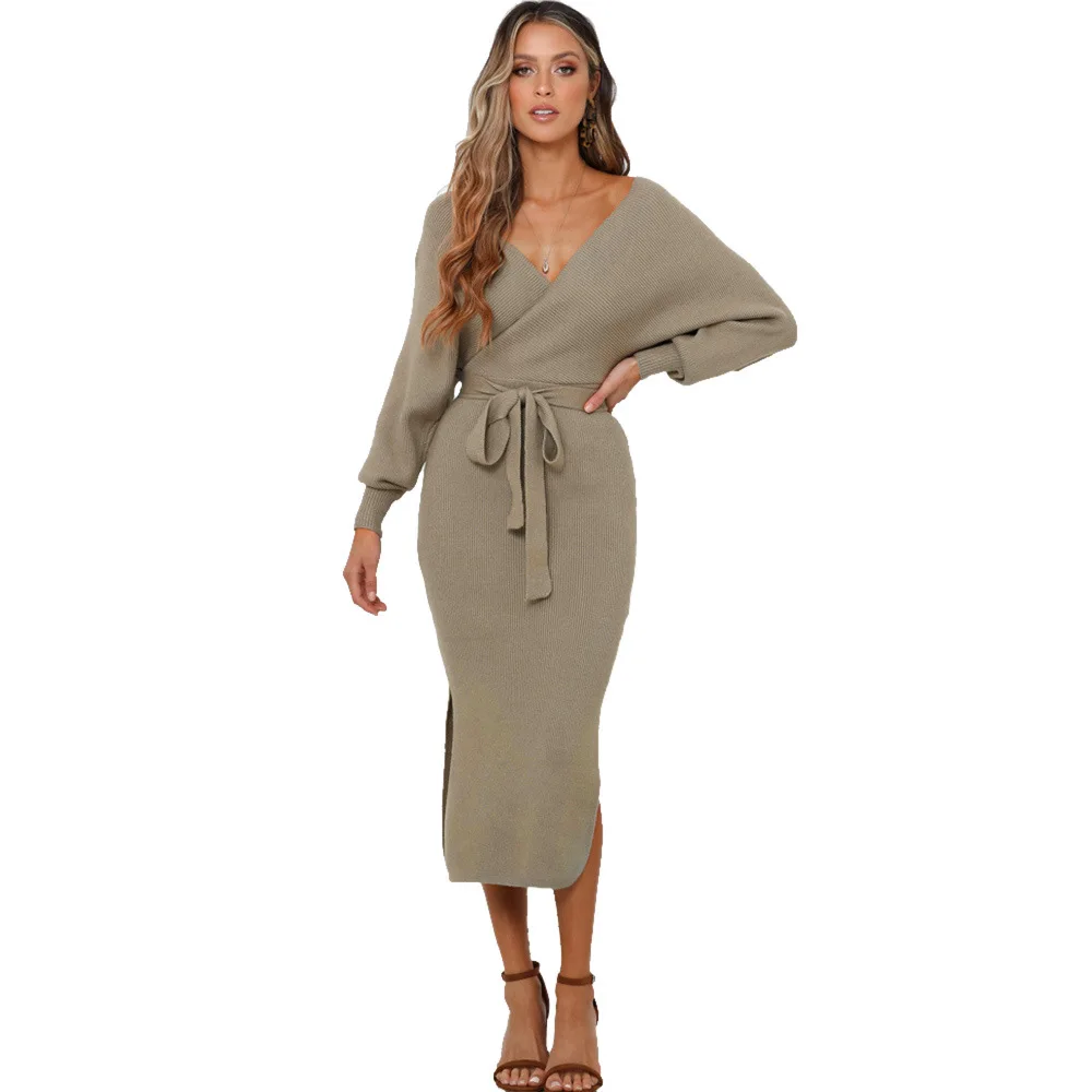 vestidos de mujer negro gris 2020 Otoño Invierno elegante Fiesta cuello  pico EN OFERTA 2022