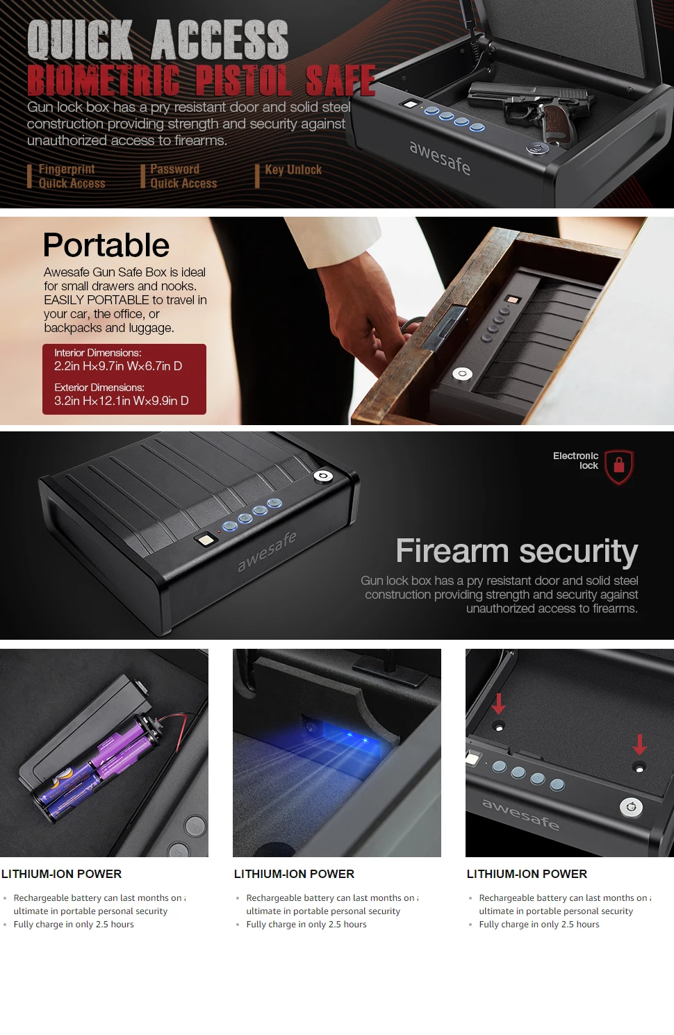 Details about   OPEN BOX awesafe Gun Safe with Fingerprint Identification and Biometric Lock 