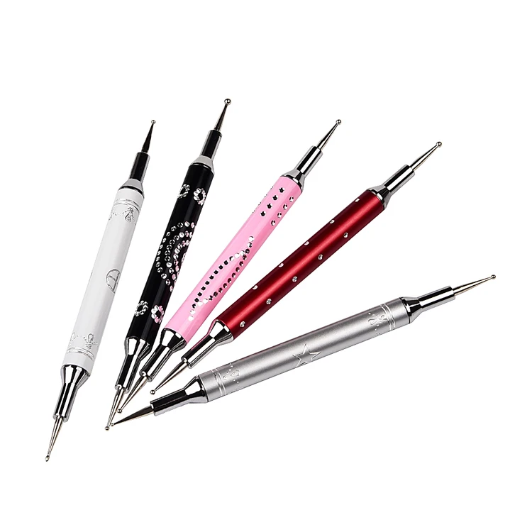 Professional Nail Design Rhinestones Picker Nail Art Painting Dotting Brush Double Metal Head