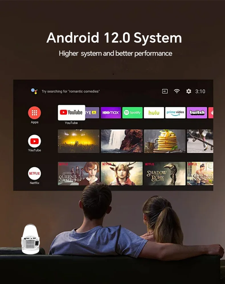 جهاز عرض منزلي ذكي Hy300 يعمل بنظام أندرويد 11 أصلي من Spot مصباح LED ثلاثي الأبعاد جهاز عرض منزلي ذكي