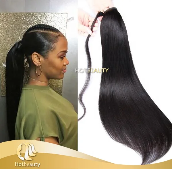 
Hot Beauty Natural Real Hair Ponytail Black Peruvian Human Hair Ponytail 