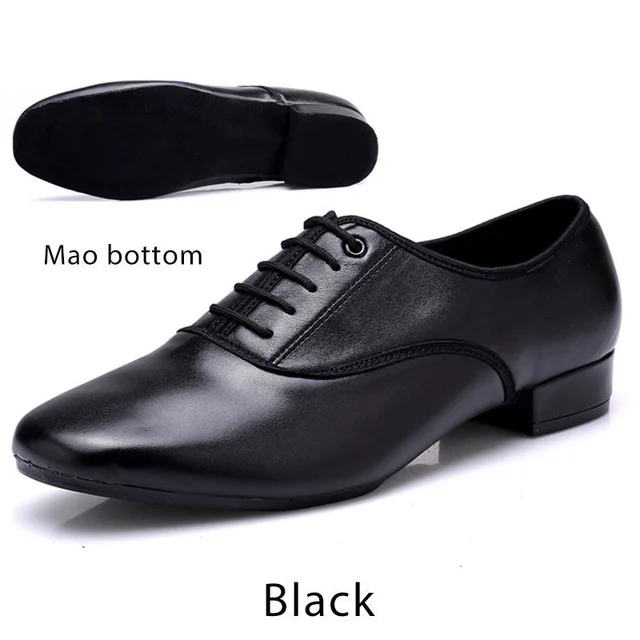 Heel Leather Male Boy Ballroom Jazz Modern Tango Latin Soft Outsole Dancing Shoe Mens Lace up Dance Shoes