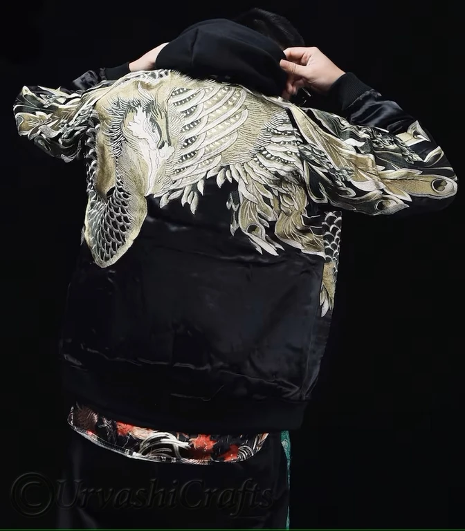 Cross Guild Jacket Custom Sakura Embroidery White Tiger Reversible Sukajan