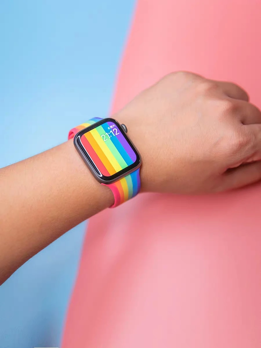 boorui彩虹色智能手环apple watch乐队系列3 4 5 6硅胶手表表带的