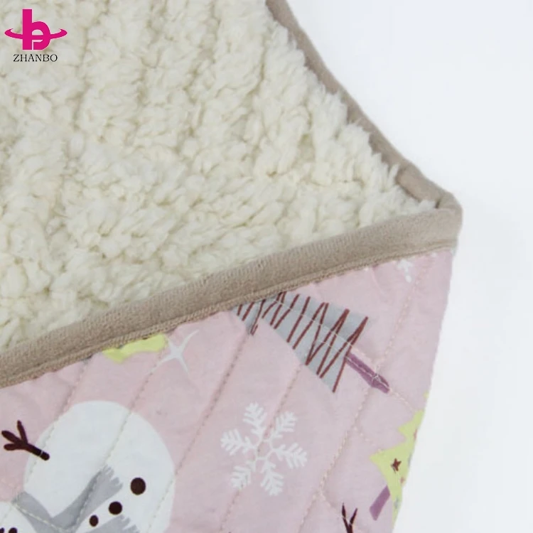 Snowman Printed Washable Wool Sherpa Fleece Thick Blanket Brush With