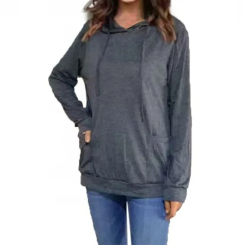Autumn Long Sleeve Women'S Hoodies Solid Color Tops Sweatshirt With Pocket