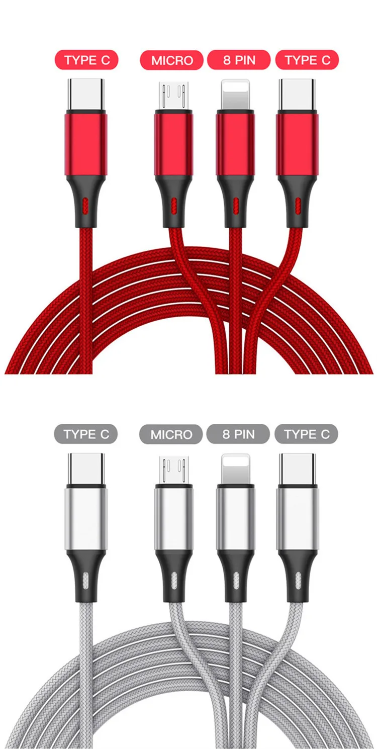 Amazon hot sale 3A Fast Charging 1.25M 3 In 1 USB C Cable to Light ning For iPhone 12 USB C to MIcro Type C Charging Cable - ANKUX.COM
