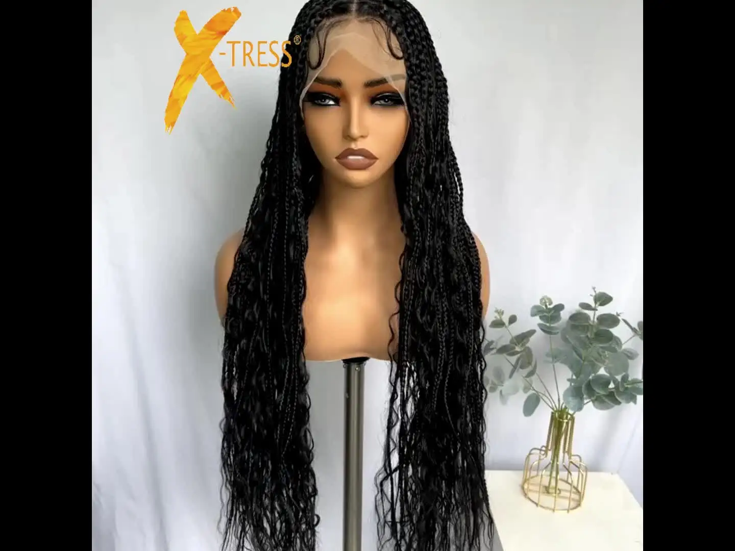 X-TRESSボヘミアン編組ウィッグ32インチフルレースフロント合成
