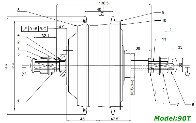 Czjb90t 24v 36v 48v 250w 350w 26" Inch E Bike Electric Rear Wheel