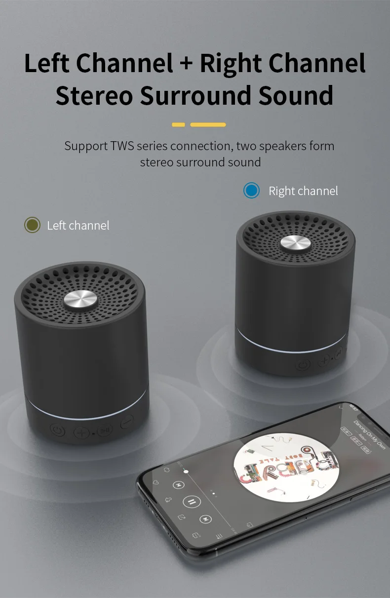 2020 trending product promotion gadgets cylindrical portable mini TWS bluetooth speaker with one pair come in 2 pcs - ANKUX.COM