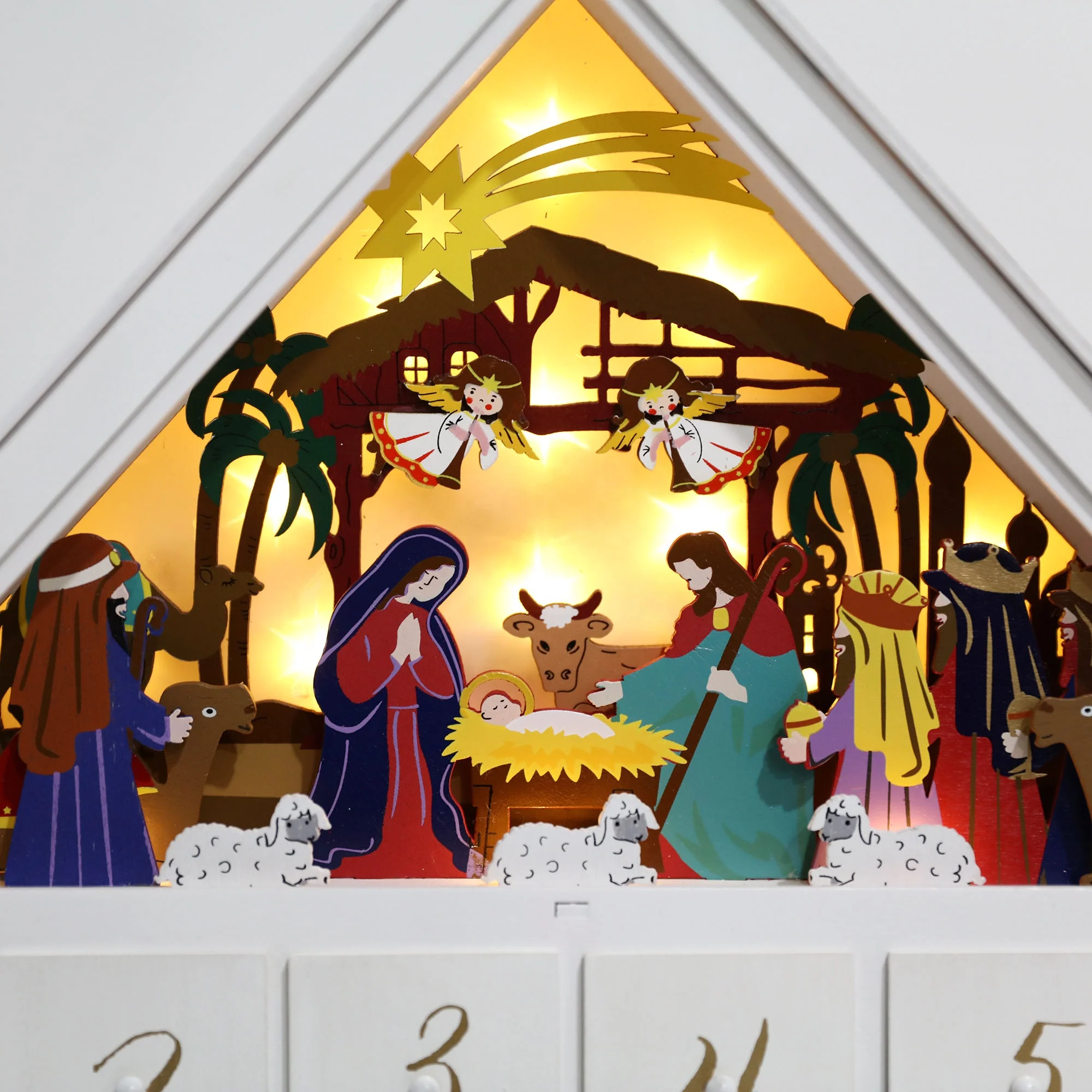 Christmas Wooden Advent Calendar Nativity Scene Large House With 24 ...