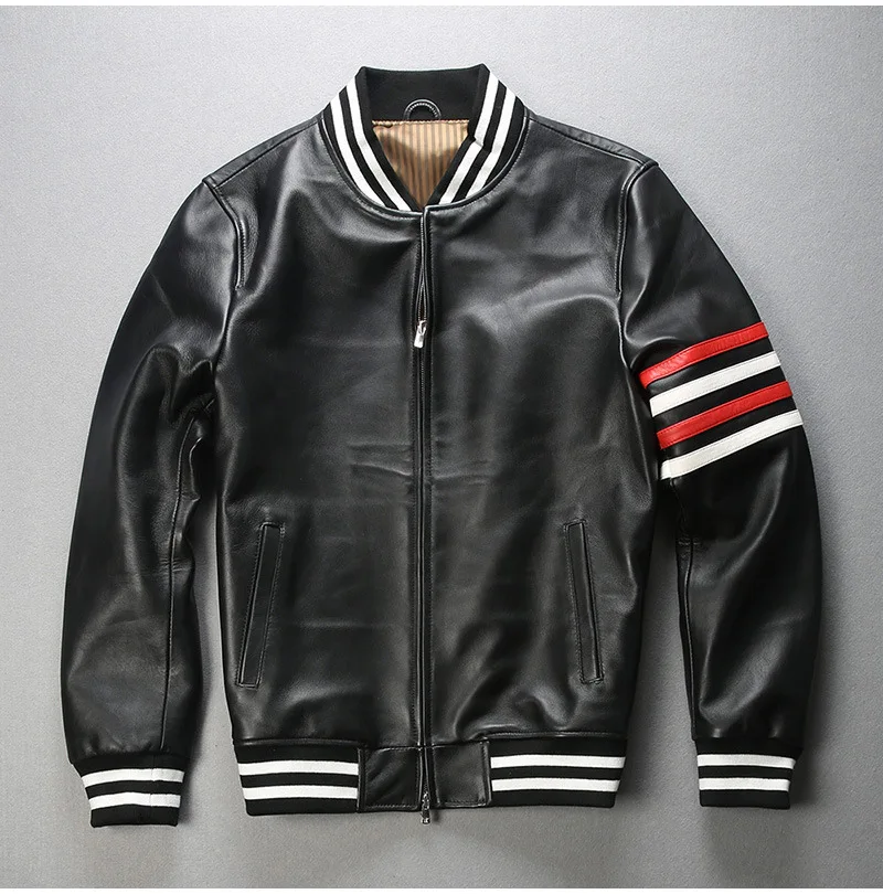 men's real cowhide leather bomber jacket men  designer Custom embroidered Bomber men jacket_voghion.com
