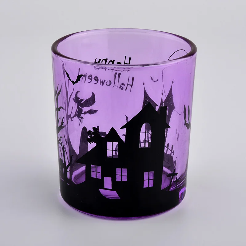 purple sprayed glass candle jars for All Saints' Day