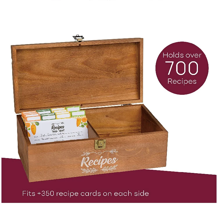 Pine Wooden Recipe Box Organizer With Cards And Holder Buy Recipe Box