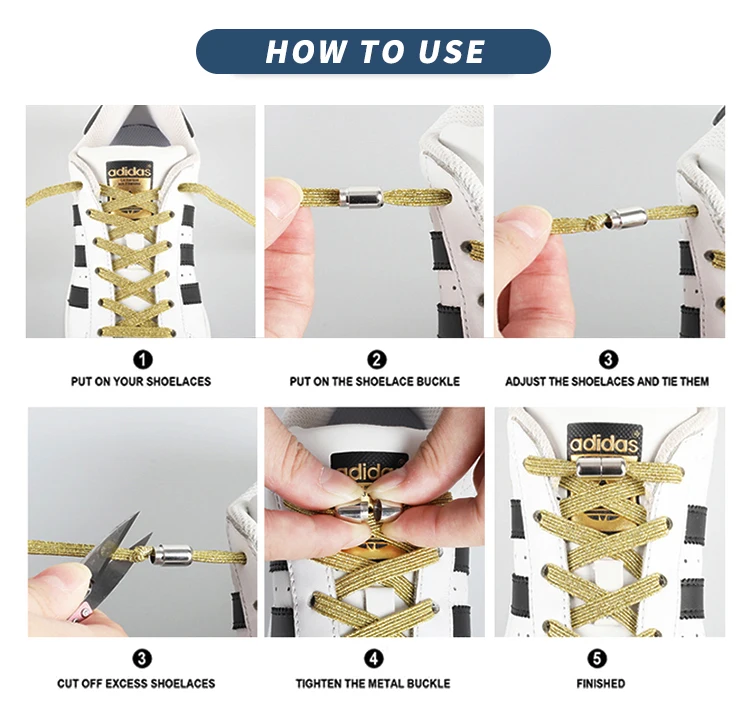 2 Sets Elastic Laces Clasps Metal Buckles Tip Ends No Tie Shoelace