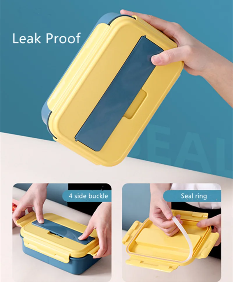 Plastic Pp Portable 3 Compartments Office Lunch Bento Box Students Kids