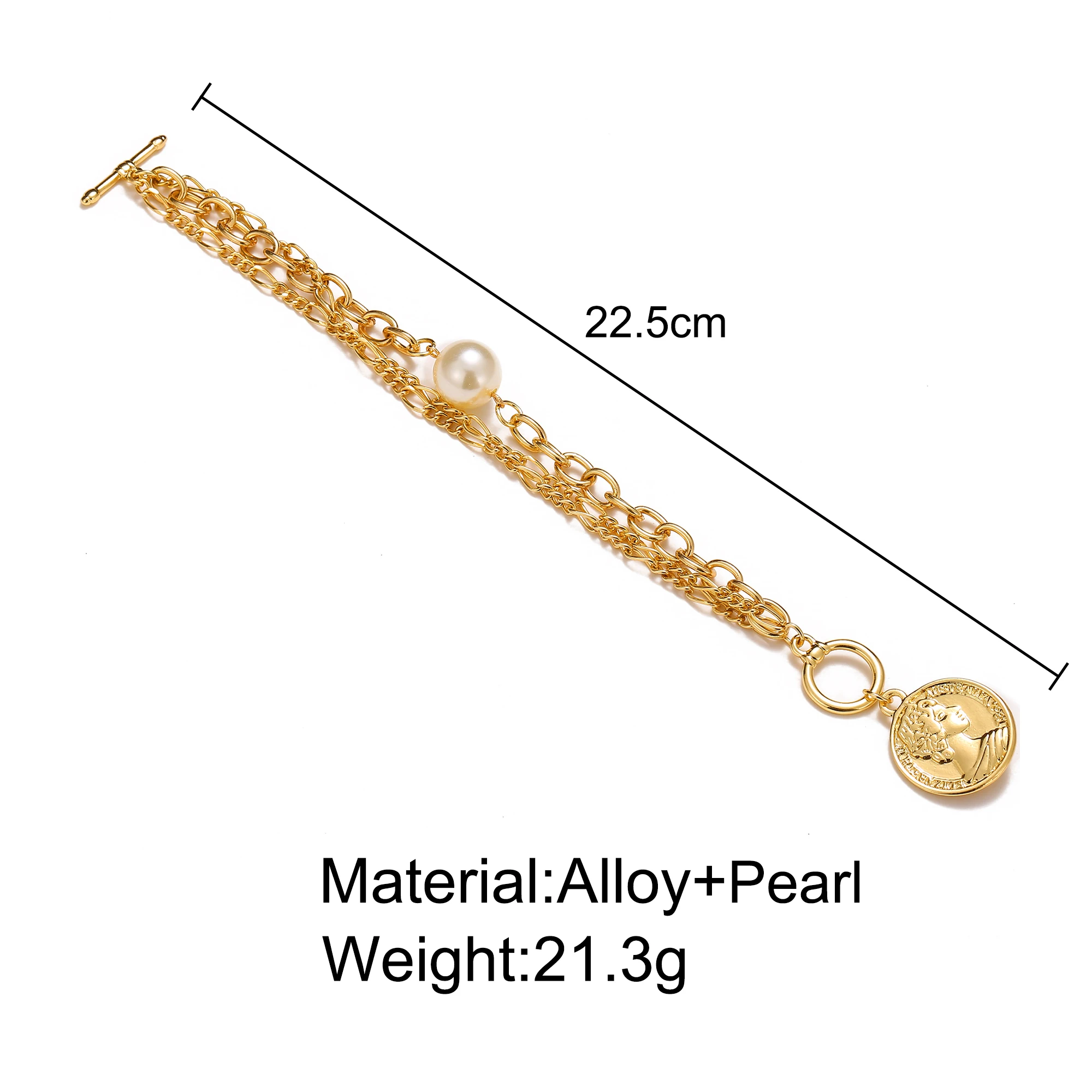 Wholesale Luxury Gold Cuban Link Chain Bracelet Punk Style Pearl