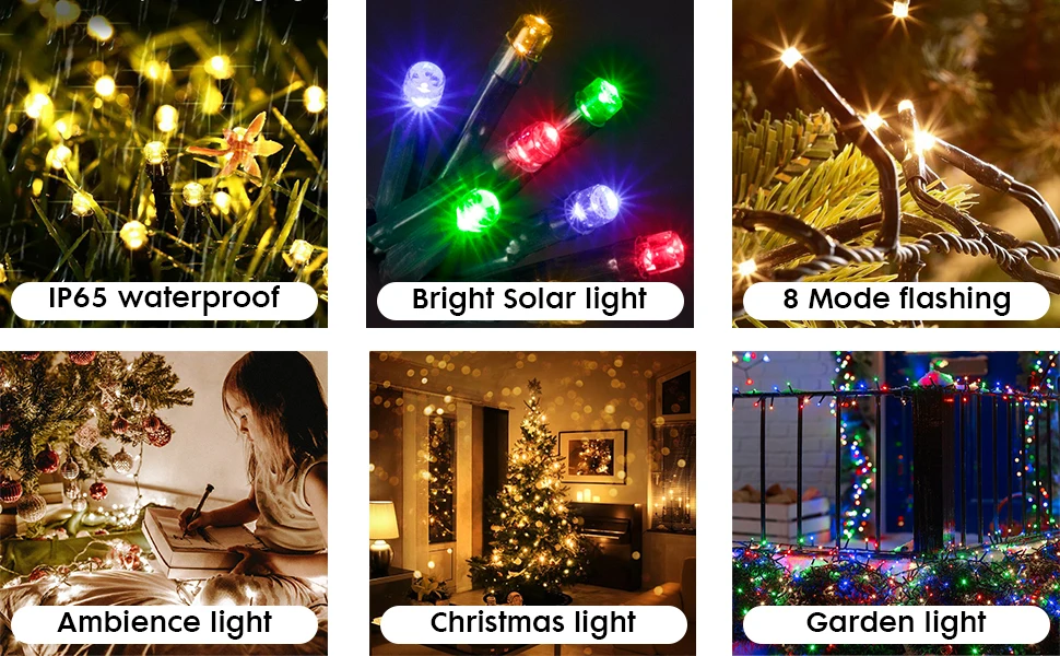 Multicolor Waterproof Outdoor Led Christmas Lights Solar Lights String