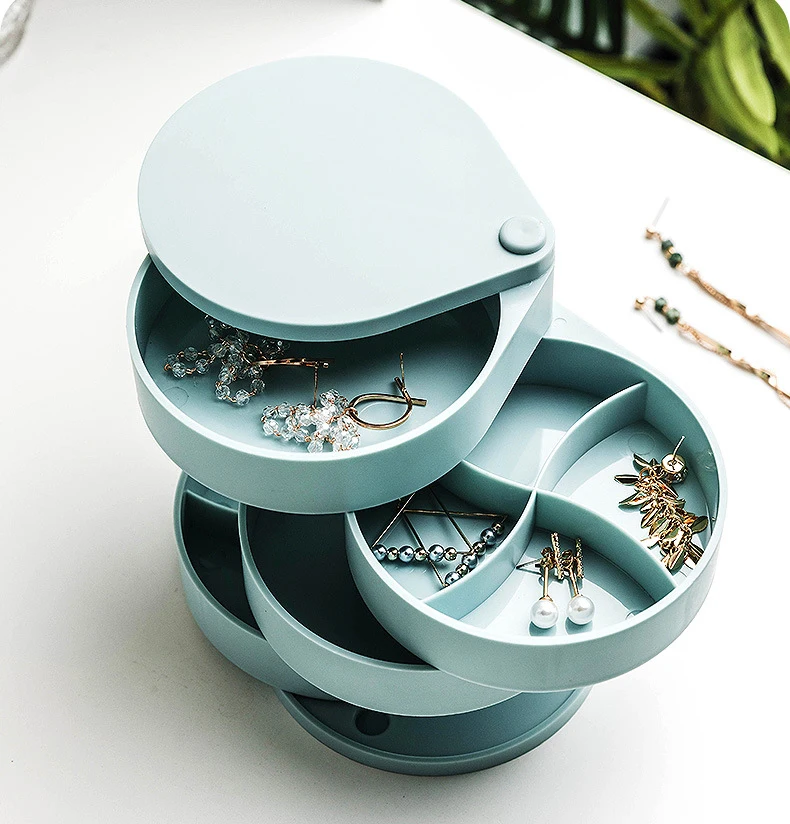 360 Degree Rotating Jewelry Storage Box 4 Layers Jewelry Holder for Necklace Bracelet Ring Earring Small Items Container Case