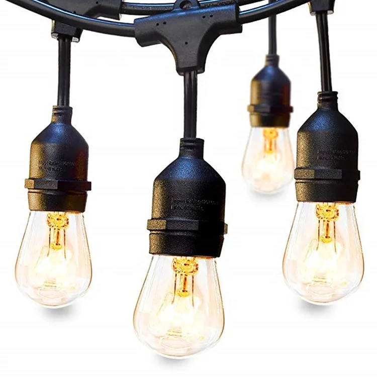 Amazon hot 48 FT Outdoor String Lights Weatherproof Strand Edison Vintage Bulbs 15 Hanging Sockets for Garden Decorative Lights