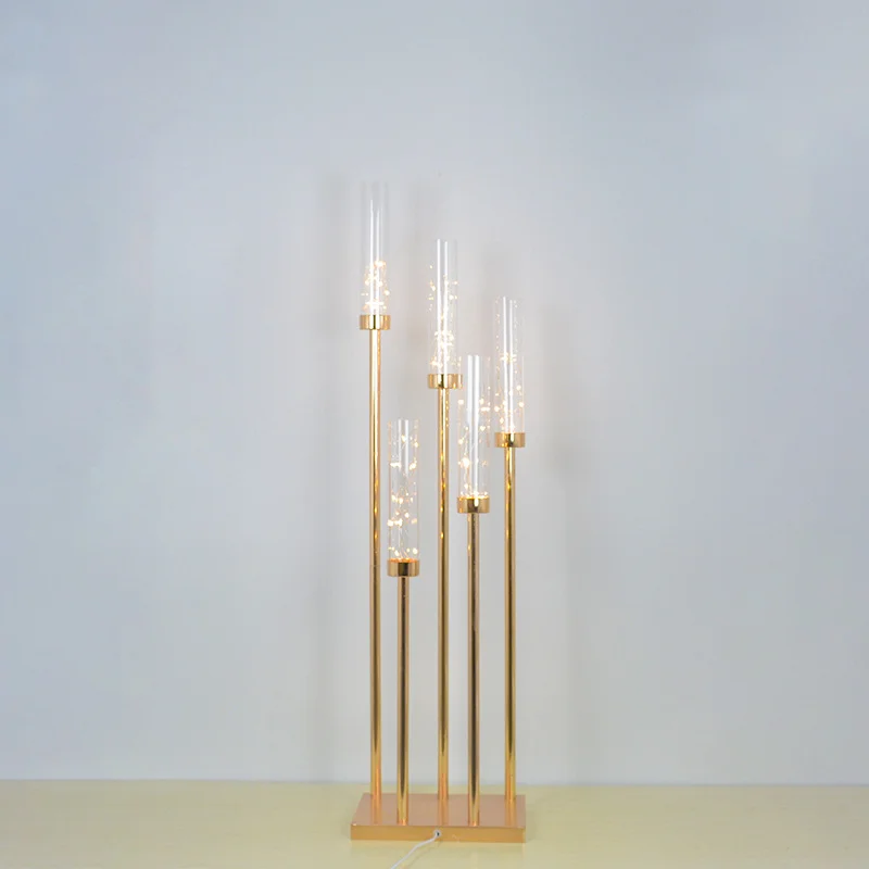 5 Heads Metal Candelabra Gold Candle Holder Acrylic Wedding Table