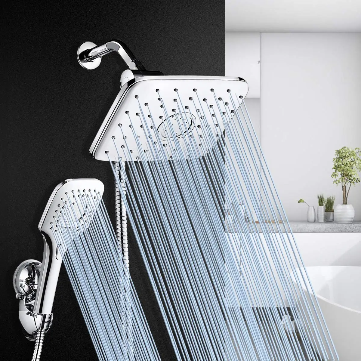 Adjustable High Pressure Rainfall Showerhead Combo with Strong Suction Cup Holder