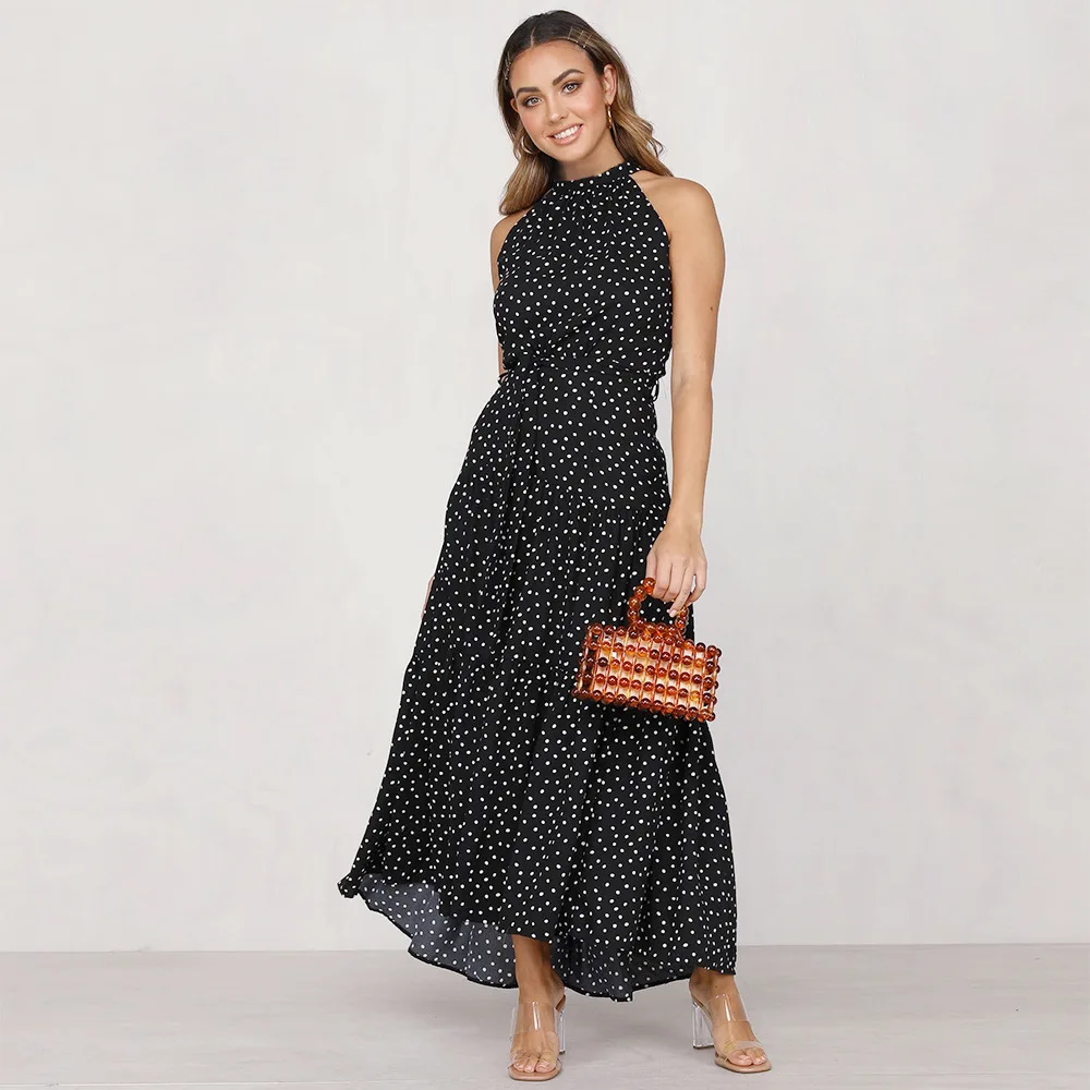 Vestido De Mujer Elegante Estampado De Lunares Sin Mangas Co Vestido De Mujer Elegante Estampado De Lunares Sin Mangas Co