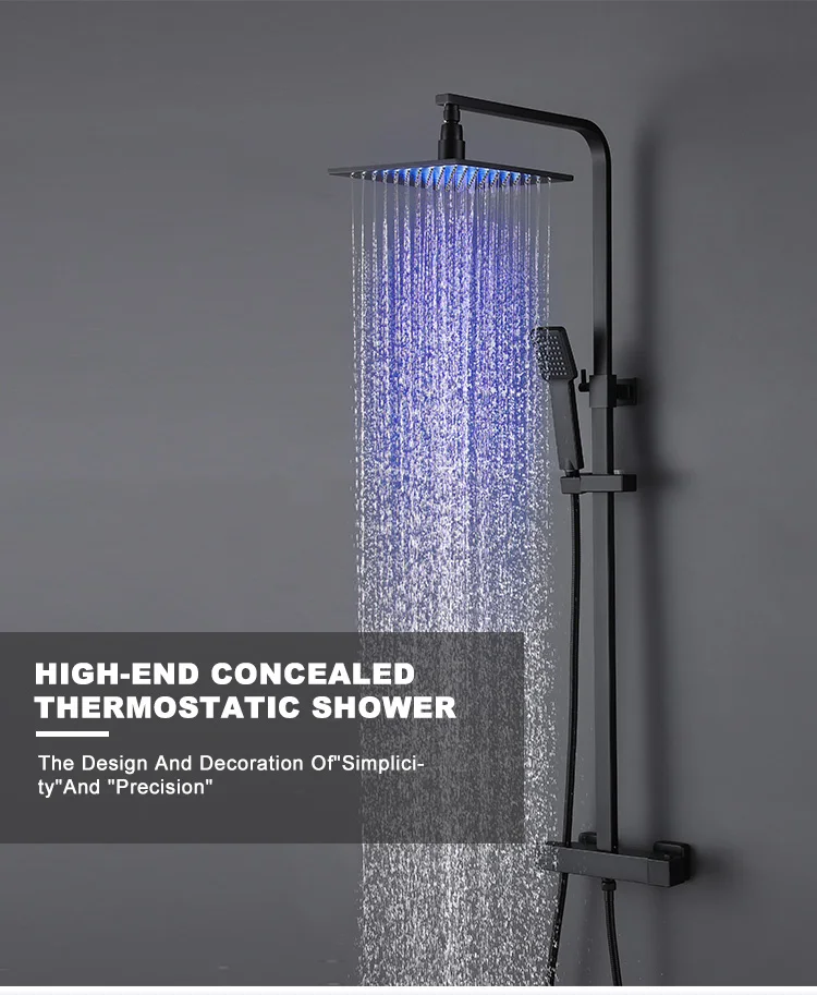 Lesun Modern Black Ceiling Mounted Led Shower Head Low Power Water